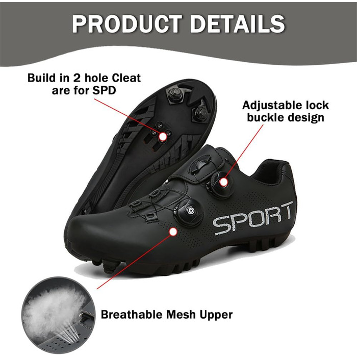 Чоловічі та жіночі велотуфлі ENEN для гірського велосипеда, сумісні з SPD, 2 болти, Delta Lock, чорно-білі, дихаючі, MTB, розмір 47 EU
