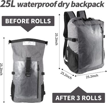 Водонепроникний рюкзак Seesack Rolltop 25L сірий - для плавання, каякінгу, рафтингу
