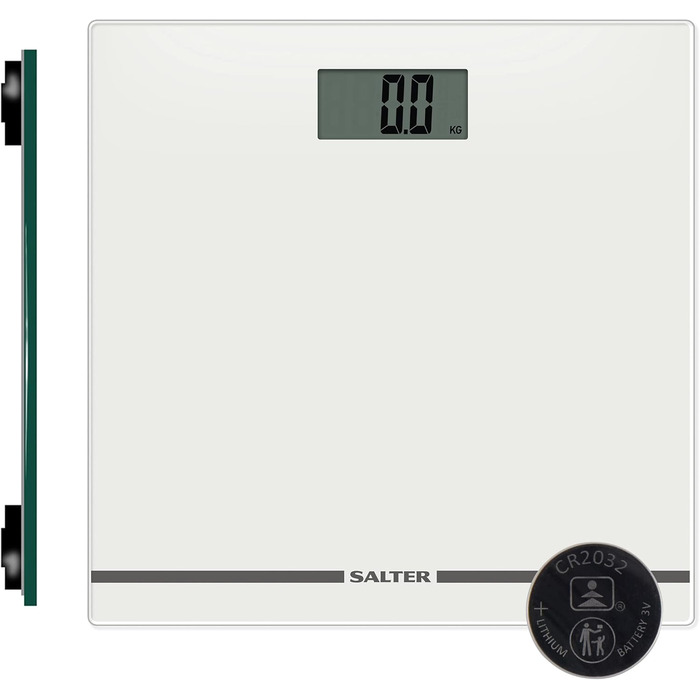 Електронна скляна вага для ванної Salter 9205 WH3R, велике LCD-дисплей, максимальна вага 180 кг, автоматичне вмикання, біла