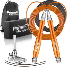 PrimaFIT Стрибкове канат для фітнесу та боксу: 3м, регульований, з вагами, 2 підшипники, антиковзні ручки, для MMA, Crossfit, та фітнесу (Помаранчевий)