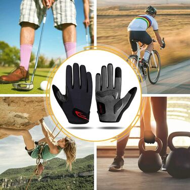 Велосипедні рукавички без пальців для фітнесу, антибактеріальні, нековзкі, амортизуючі рукавички для їзди на велосипеді для чоловіків та жінок (S, повний палець-чорний)