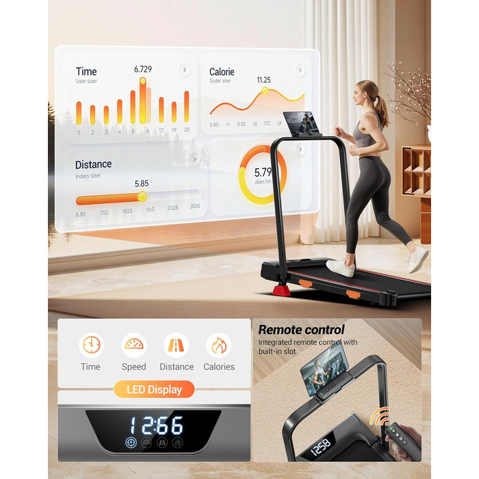 Бігова доріжка UMAY Walking Pad з нахилом 15%, швидкість до 10 км/год, тиховий двигун, для дому та офісу, макс. навантаження 136 кг, чорна