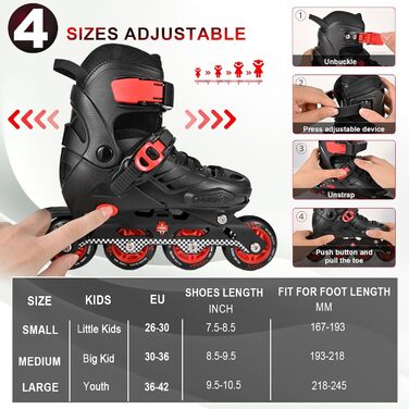 Регульовані дитячі ролики для хлопчиків та дівчаток, чорні, розмір L