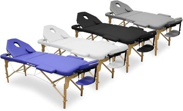 WELLCORE масажний стіл з дерева, складаний, з регульованою спинкою, 185x65 см, екошкіра, висота регулюється, знімний підголівник, отвір для обличчя, білий, навантаження до 225 кг