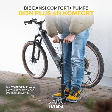 Насос для велосипеда DANSI Stand-Fahrradpumpe з адаптерами AV, SV, DV та великим манометром. Підходить для мотоцикла, електровелосипеда, авто та спортивного інвентарю (з клапаном для спуску тиску).