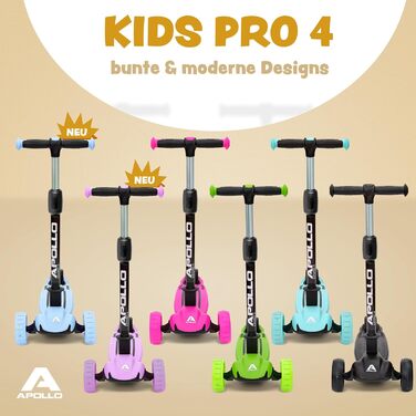 Дитячий самокат Apollo KidsPro 4, складаний, трирівневий, з LED колесами, для дітей від 3 років