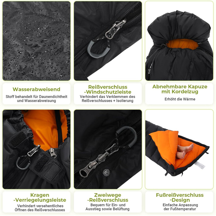 Спальний мішок ATEPA Ultraleicht Daune 650/700FP, 3-сезонний (12°C / 6°C / -1°C), легкий та компактний, водовідштовхувальний, для кемпінгу, походів, трекінгу та рюкзакових подорожей, з компресійним мішком. Комфортна температура 12°C, межа допустимої темпе