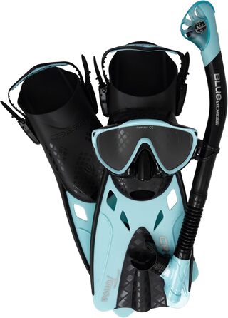 Набір для снорклінгу Cressi Tino Adventure Black/Ice L/XL: ласти, маска, трубка, унісекс, чорний/синьо-блакитний