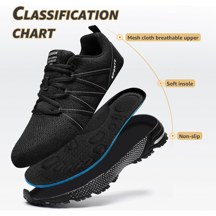 Чоловічі кросівки ASHION для спорту та бігу, легкі, дихаючі, чорні (45 EU)