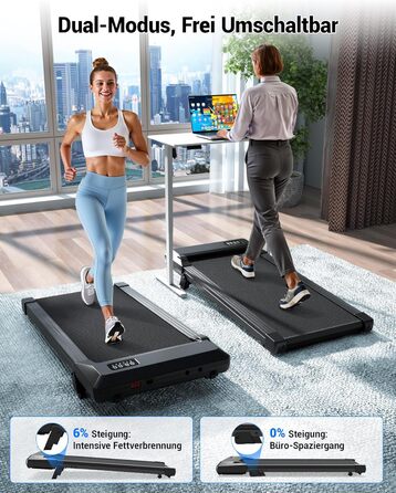 Бігова доріжка DeerRun Walking Pad під стіл з ухилом 6%, для дому та офісу, компактна, з додатком, пультом та LED-дисплеєм, до 136 кг, чорна глянцева