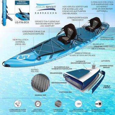 Надувна SUP-дошка Aqua Spirit 2024, комплект з веслом, рюкзаком і насосом, розміри 320x81x15 см / 457x91x15 см, для дорослих початківців та експертів, 2 роки гарантії