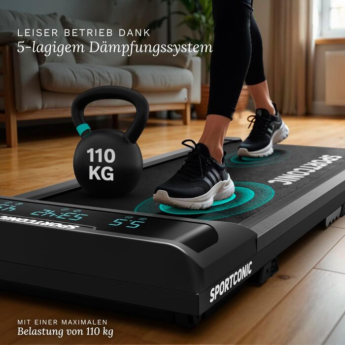 Біговий тренажер Sportconic складний - Walking Pad з нахилом та пультом дистанційного керування. Тиха фітнес-машина для дому, офісу та тренувань (1-6 км/год)
