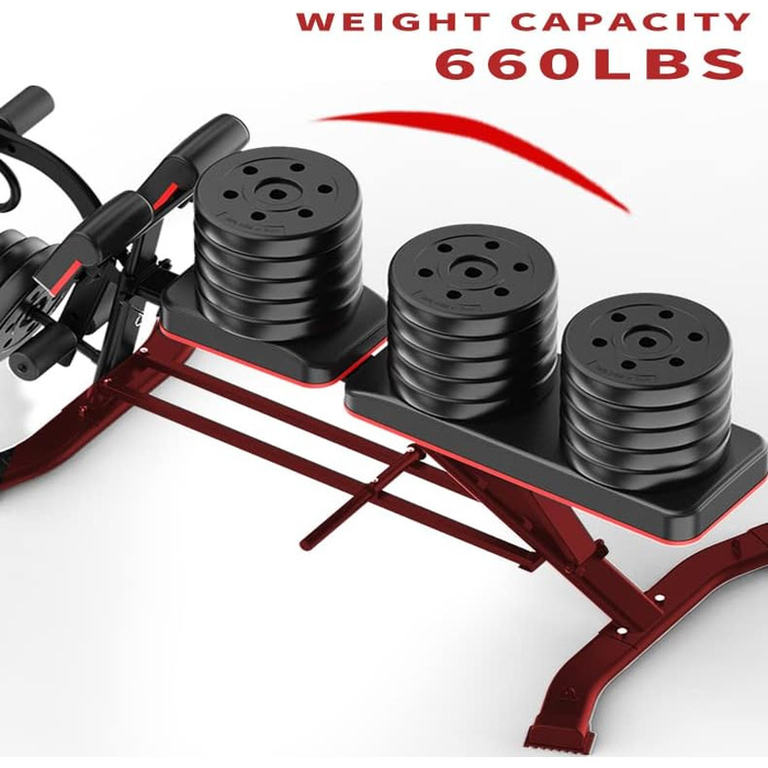 Універсальна лава для тренувань з гантелями та штангою, регульована, для силових, гантельних та пресових вправ, чорна (оновлена версія)