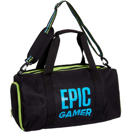Спортивна сумка Epic Gamer для дорослих і дітей, чорна, з плечовим ременем, відділенням для взуття та водонепроникним відділом, універсальний розмір, Barrel Bag