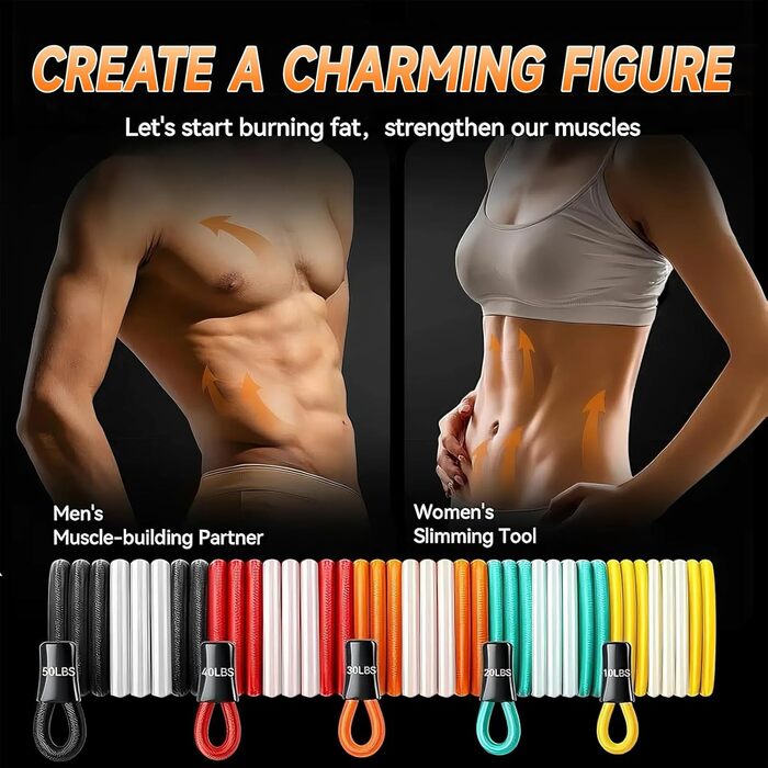 Набір еластичних стрічок для фітнесу Resistance Bands - 5 рівнів, з дверним кріпленням, ручками та кісточками. Для силових тренувань, нарощування м'язів, пілатесу та тренування сідниць. У комплекті сумка для занять вдома, в приміщенні та на вулиці.