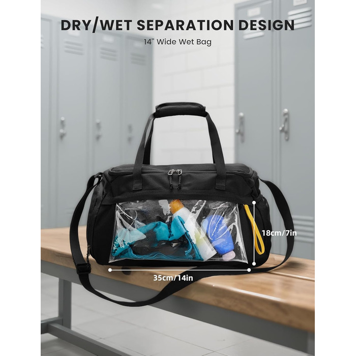 Спортивна сумка SKYSPER 35L з відділенням для взуття та мокрих речей - для фітнесу, тренувань, подорожей, чорна