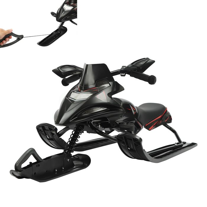 Слалом-санчата з гальмами, автоматичним тросом, рулем та амортизаторами для дітей та дорослих, вантажопідйомність до 80 кг, чорного кольору