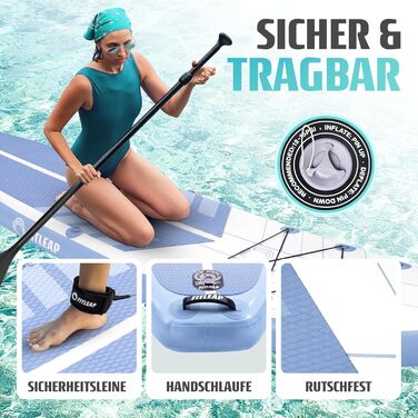 Надувний SUP Борд Fitleap Premium Stand Up Paddle Board - Комплект з насосом, веслом та рюкзаком. Підходить для йоги, серфінгу та водних видів спорту. Для 1 особи.