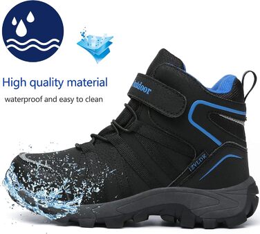 Дитячі зимові черевики: зимові черевики, черевики для хайкінгу, снігоступи для хлопчиків та дівчаток, з теплим підкладкою, водонепроникні, бавовняні черевики, черевики для трекінгу, снігоступи з застібкою-липучкою, розмір 37 EU, чорний, синій
