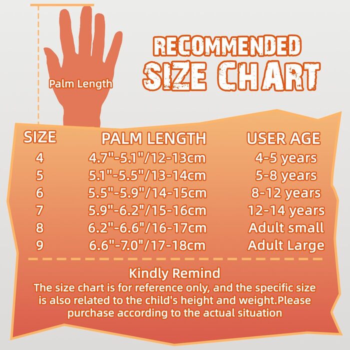 Воротарські рукавички WVVOU для дітей та підлітків, футбольні, з подвійним захистом, портативні, супер зчеплення (Помаранчевий, 4)