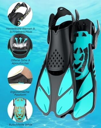 Набір для снорклінгу для дорослих: складана маска з трубкою та ластами, CO2-безпечна, проти запотівання та без витоку, з сумкою. Маска та ласти S/M, чорно-зелений колір