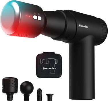 Масажер Homedics NOVO+ з підігрівом та охолодженням – електричний масажер з регулюванням температури, 4 насадки, 6 інтенсивностей, USB-зарядка, кейс