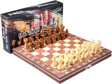 Шаховий набір Nikou: дерев'яне складане шахове поле з магнітними фігурами для подорожей, дітей та дорослих. Шахи для розвитку інтелекту та гри на вулиці.