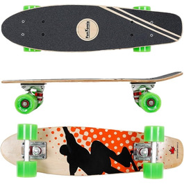 Скейтборд FunTomia Mini-Board Cruiser 57 см з 7 шарів канадського клену, підшипники Mach1 ABEC-9, помаранчевий, з зеленими колесами