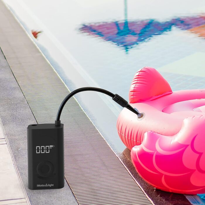 Портативний електричний компресор iWotto з LCD-дисплеєм, LED-ліхтарем, Powerbank для авто, мотоцикла, велосипеда і м'ячів