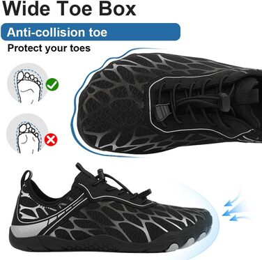 Взуття Barfuss для жінок та чоловіків: водонепроникні шкарпетки, кросівки для плавання, дихаючі, швидко сохнуть, 36-46 EU (41 EU, чорний сріблястий)