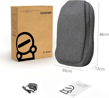 Масажна подушка COMFIER Shiatsu з підігрівом, портативний масажер для спини, стільця, офісу, подарунок для жінок і чоловіків, темно-сіра