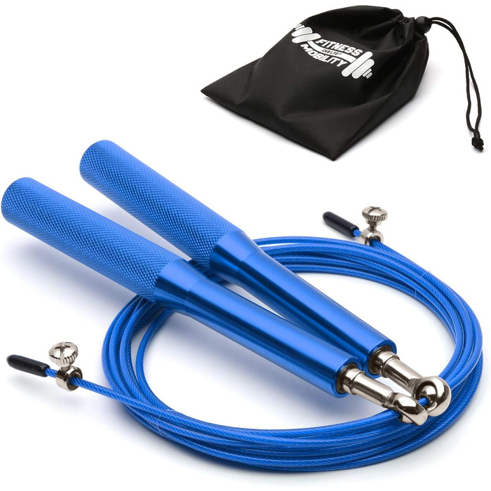 Стрибкове канат CKB LTD Elite Speed-Springseil: преміум-алюмінієві ручки, регульована довжина 3 м, фітнес, для дорослих, з сумкою, функціональне тренування, 1 шт, колір: кобальтово-синій