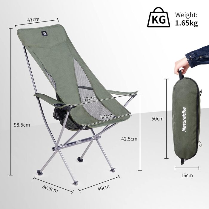 Складний туристичний стілець Naturehike - легкий, для кемпінгу, риболовлі, пікніка та хайкінгу (зелений, оновлена версія)