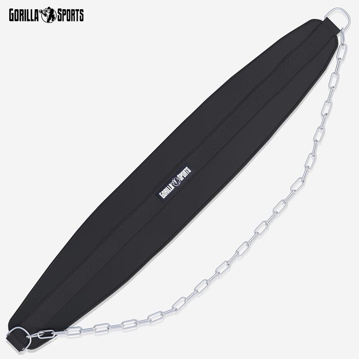 Гірчичний пояс для підтягувань GORILLA SPORTS® зі сталевим ланцюгом та 2 карабінами, до 100 кг, нейлон, чорний - для важкої атлетики та тренувань