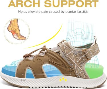 ONCAI Легкі сандалі для ходьби жіночі, спортивні сандалі для піших прогулянок з підтримкою стопи, ортопедичні сандалі для активного відпочинку, підходять для фасціїту, з регульованими ремінцями, розмір 36-43 (36 EU, Бежевий, Білий)