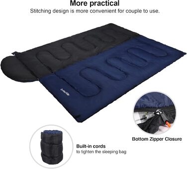 Спальний мішок Redcamp Baumwoll-Flanell для кемпінгу, 3-сезонний, теплий та комфортний, для дорослих, вага наповнювача 1.8/2/3 кг, колір морський блакитний