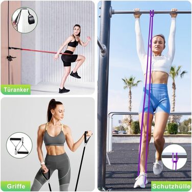 Набір еластичних стрічок для фітнесу та реабілітації, з анкерами, ручками, сумкою та порадами. Ідеально для силових тренувань, йоги та фізіотерапії.