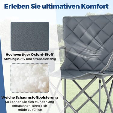 Крісло для кемпінгу Costway XXL, 227 кг, з підлокітниками та кишенею для напоїв, сіре