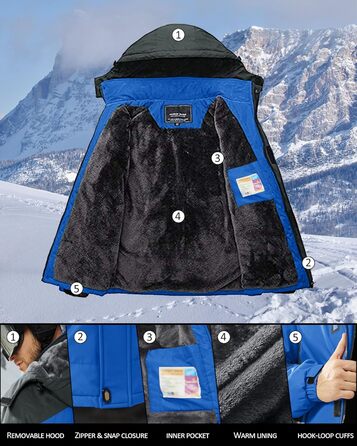 Зимова куртка KEFITEVD для чоловіків: водонепроникна, тепла, знімний капюшон, флісова підкладка (XXL, Королівський синій)