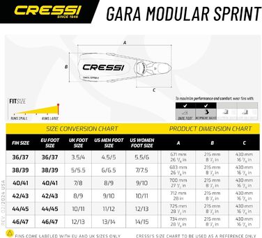 Ласти для дайвінгу, снорклінгу та фрідайвінгу Gara Sprint Cressi: модульна конструкція, регульована підошва, блакитні, Італія