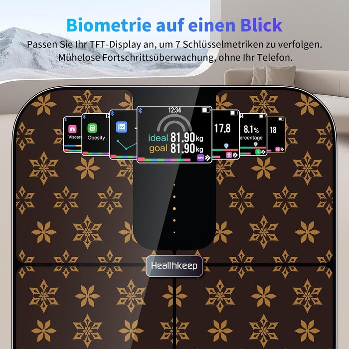 Розумна вага Healthkeep з Bluetooth, TFT-дисплеєм і ITO, 25 параметрів тіла, вимірювання пульсу, додаток для Android/iOS, до 180 кг, чорний мармур