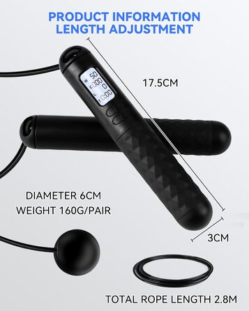 Стрибкове канат iMoebel з лічильником, регульований, зі сталевим тросом, антиковзні ручки, лічильник калорій, таймер для фітнесу, боксу, схуднення, кросфіту, рожево-білий (чорний)