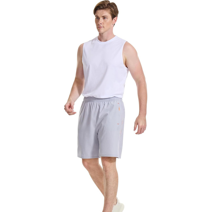 Спортивні шорти Cimic для чоловіків, короткі, з кишенею на блискавці, швидковисихаючі, дихаючі, легкі для спорту та фітнесу (Сріблясто-сірий, XL)