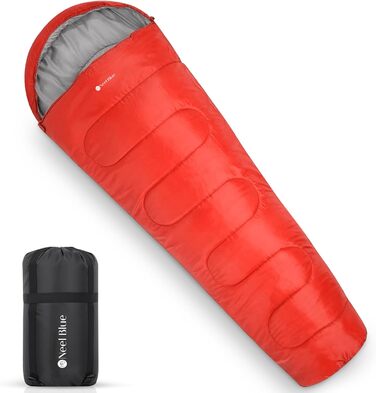 Спальний мішок Mumienschlafsack для дорослих - легкий, компактний, водонепроникний з капюшоном, 220x85 см, для кемпінгу, походів, подорожей (червоний)