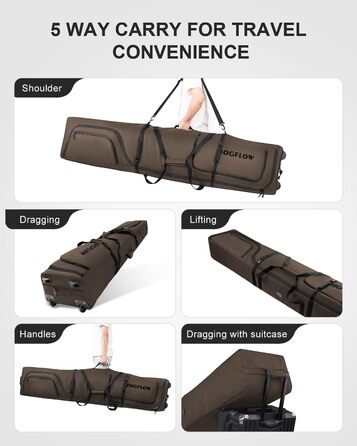 Скі-сумка Skitasche 360° з роликами, водонепроникна, 1200D, для 1/2 комплектів лиж, 190 см, Khaki