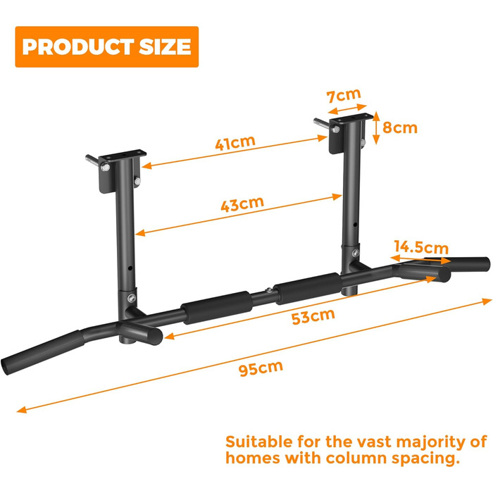 Кімнатна турнік ONETWOFIT 3-в-1 для дому: настінний, балочний, під стелею. Макс. навантаження 200 кг. Чорний