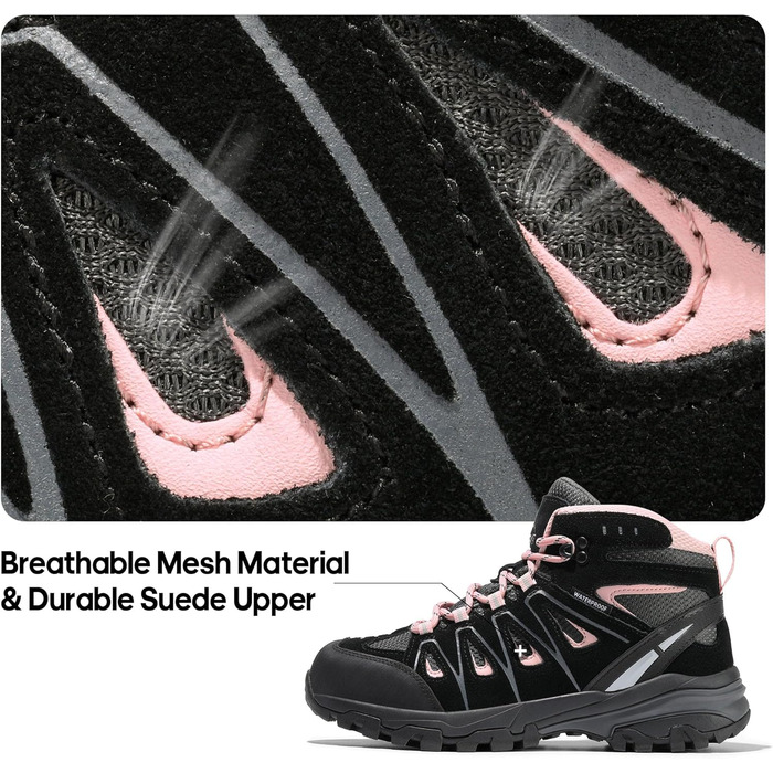 Черевики для трекінгу та подорожей NORTIV 8 для жінок - дихаючі, зручні (38.5 EU, широкі, чорно-рожеві)