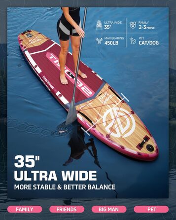 Надширока надувна SUP-дошка SPORIT для дорослих, ультрастабільна, вантажопідйомність 204 кг, з плечовим ременем, рюкзаком 100 л, знімним US-плавцем і плаваючим веслом