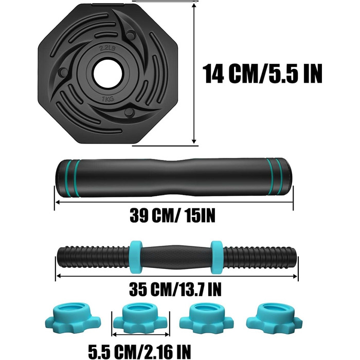 Набір гантелей ARUNDO Kurzhantel-Set 20 кг, 2-в-1: гантелі та штанга. Фітнес-набір для дому, обладнання для силових тренувань, неслизьке, регульоване гантельне обладнання. Оселедець гантелі 9 кг.