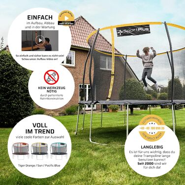 Трамплін SportPlus Outdoor 305/366 см з захисним покриттям та сіткою, для саду, до 120/150 кг, сертифікат GS